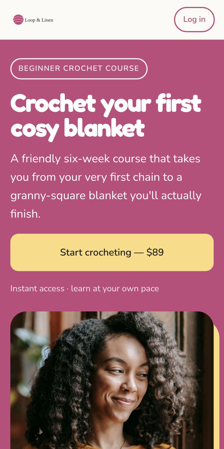 A crochet course in the Bold design, on a phone